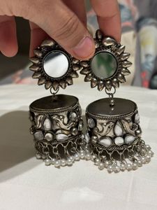 Statement Silver Jhumka Earrings