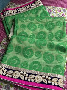 net and silk saree with gota patti border