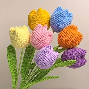 Crochet Red Rose &amp; Pink And Lavender Tulip