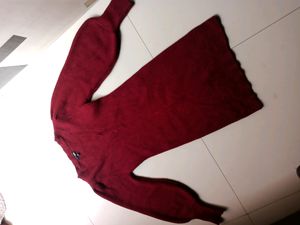 Maroon knitted woolen dress sale price