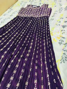 Purple Embroidered  Kameez With Dupatta