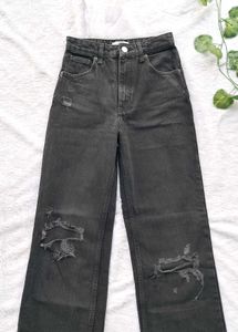 Zara Ripped Wide Jeans