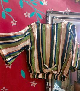 Striped Crop Top with Flare Sleeves
