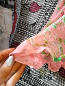 New Light Pink Floral Full Flair Skirt