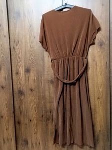 Women Stretchable Brown Corduroy Long Dress
