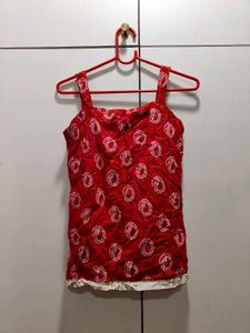Red Bandhani Print Strap Kurti