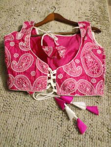 Hot Pink Embroiderd Saree Blouse