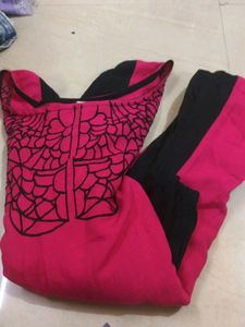 Pink &amp; Black Long Sleeve Kurti XS