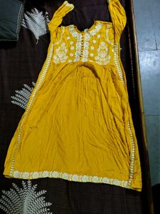 Mustard Yellow And Pink A-Line Dress(3)