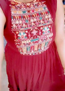 Wine Color Gown With Shrug