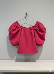 Hot Pink Puff Sleeve Off-Shoulder Peplum Top – Par