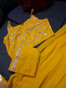 Yellow Embroidered Kurta Set  sizes available