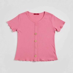 Pink Ribbed Button-Down Short Sleeve Top