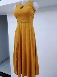 Mustard Yellow Sleeveless Fit &amp; Flare Dress