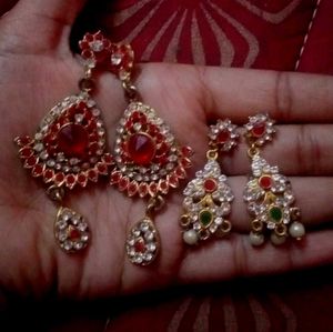 Elegant Red & Gold Earring Set