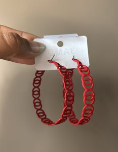 Red Geometric Hooping Design Hoop Earrings