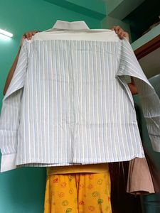 White Blue Casual Full Cotton Shirt