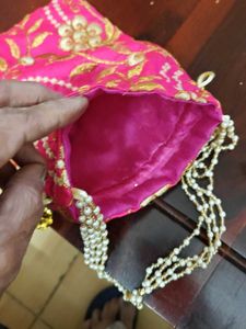 Pink Embroidered Potli Bag