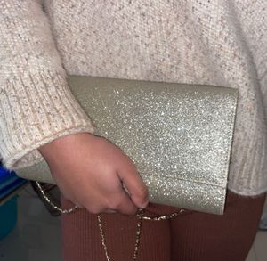 Sparkling Silver Clutch cum sling with chain👛