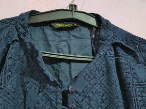 Navy Blue Patterned Long Sleeve Top bust 32 s