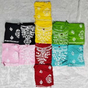 Chikankari Lakhnowi Rayon Kurti Set