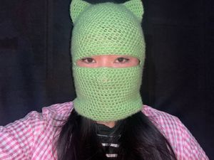 Green Knitted Cat Ear Balaclava