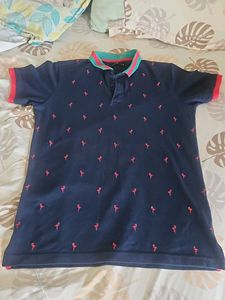 Splash Flamingo Print Polo T-Shirt- M size