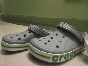 crocs bayaband clogs ,size 10,grey and green