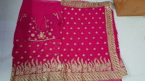 Rani Pink Saree Stitched Blouse With Petticoat