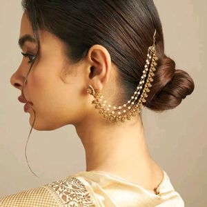 Kushal's Gold Plated Antique Bead Matil Ear Chain