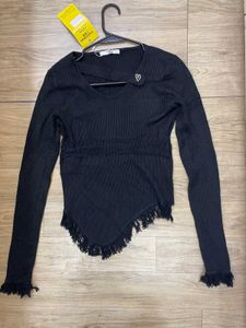 Asymmetrical Fringe Hem Top - Size XS/S