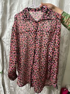 Sheer Floral Print Oversized Shirt