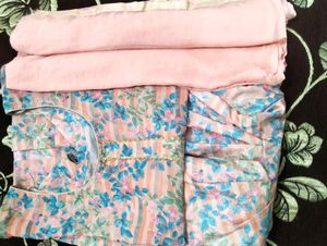 Silk Summer Suit Salwar Peach +Blue Color Combinat