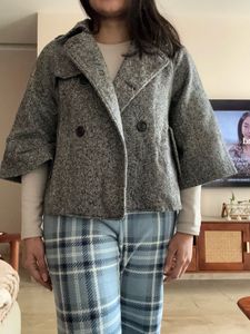 Gray Wool Blend Cape Jacket