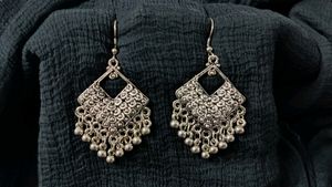 Silver Dangle Earrings (Black Metal)
