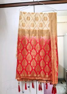 Cream &amp; Red A R SILK DUPATTA
