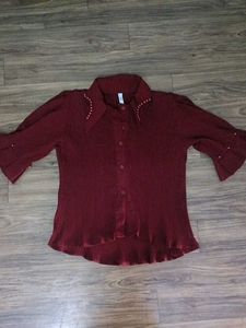 Vintage Maroon Button-Down Top