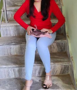 Red V-Neck Long Sleeve Top
