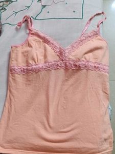 Peach Lace Trim Cami Top