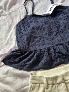 Navy Peplum Top
