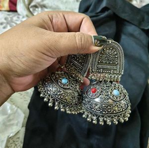 Oxidized big size Jhumka Earrings