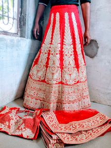 Red & Gold Embroidered Lehenga Set