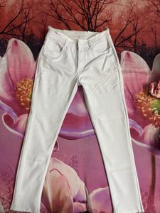 White Skinny Fitted Mid Waist Jeans