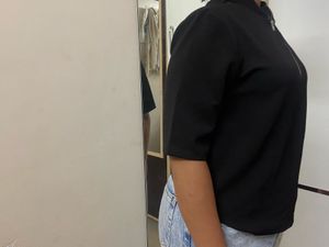 Black Plain Zip Up Crop Top