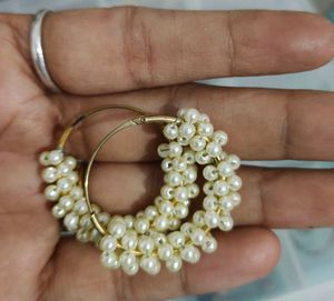 Pearl Beaded Hoop Earrings