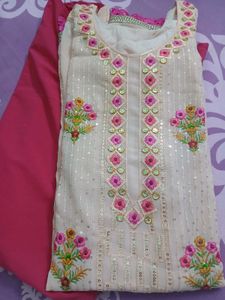 Embroidered Sequinn Kurta Plazo Dupatta Set
