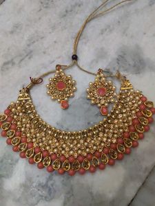Pink &amp; Gold Beaded Jewelry Set