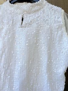 White Sequin Bell Sleeve Top