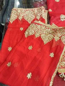 Red &amp; Gold Dress Material