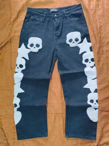 &#39;BLACKAIR&#39; Y2K Skull Patch Denim